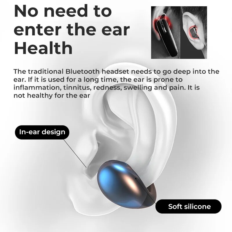 True Bone Conduction Bluetooth Earphones Ear Clip Earring Wireless Headphones with Mic Calling Touch Control Sports Headsets