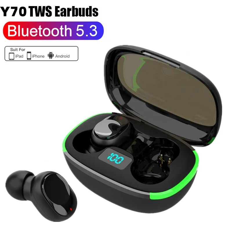 Y70 Fone Bluetooth Earphones 5.1 TWS Wireless Headphones with LED Display Stereo Headset Touch Control Earbuds Noise Reduction