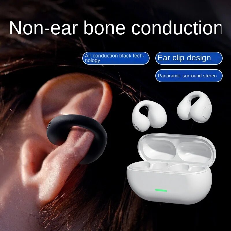 True Bone Conduction Bluetooth Earphones Ear Clip Earring Wireless Headphones with Mic Calling Touch Control Sports Headsets